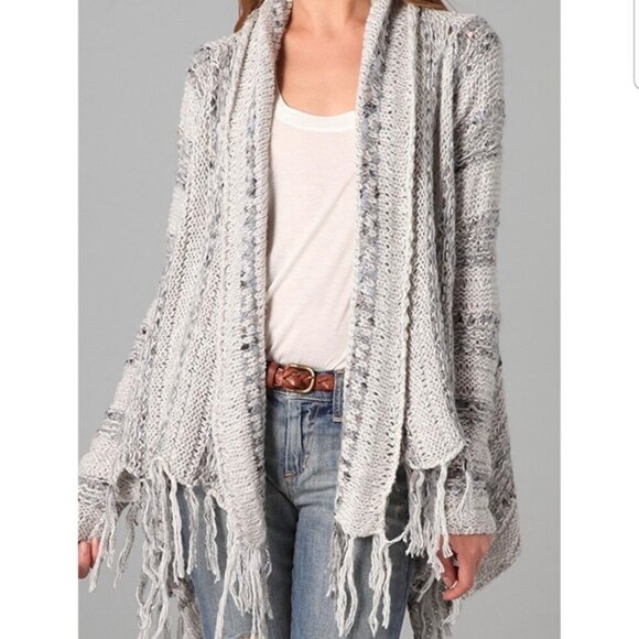 Free People Small Anthropologie Cardigan Sweater Knit Runaway Love Gray Top - Picture 6 of 13